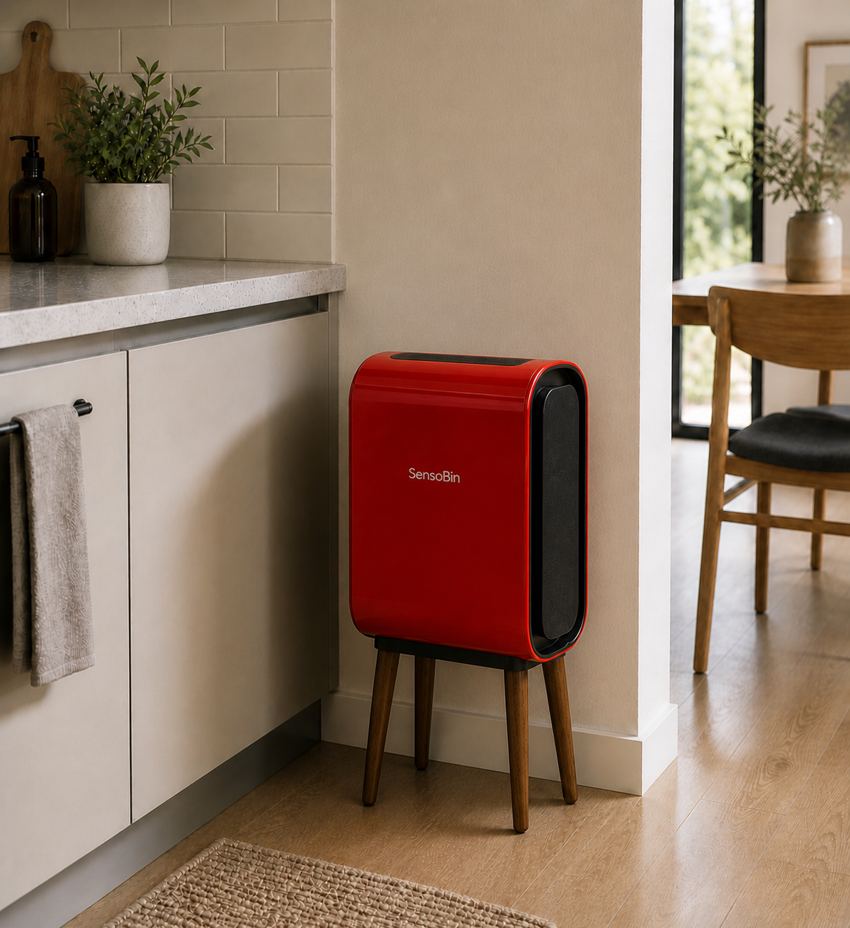 Sensobin Nordic Smart Sensor Dustbin with Wooden Legs – Automatic Touchless Designer Dustbin