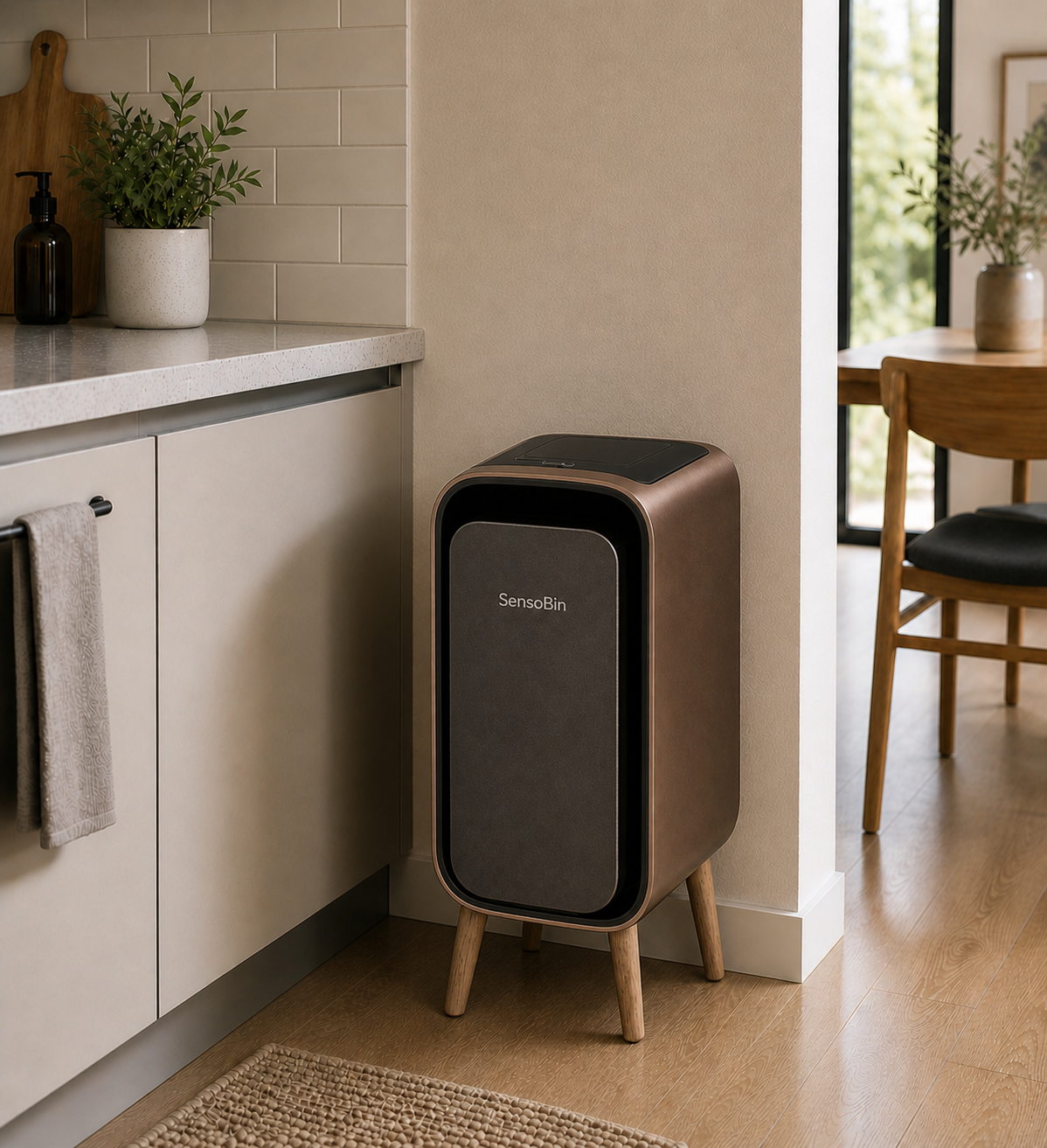Sensobin Casa Smart Sensor Dustbin with Wooden Legs – Automatic Touchless Designer Dustbin