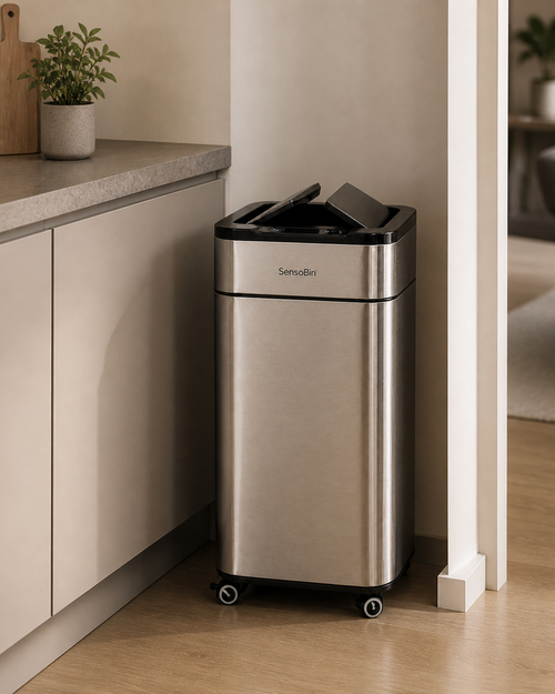 Sensobin Large Capacity Smart Sensor Dustbin with Wheels – Dual Lid Automatic Bin
